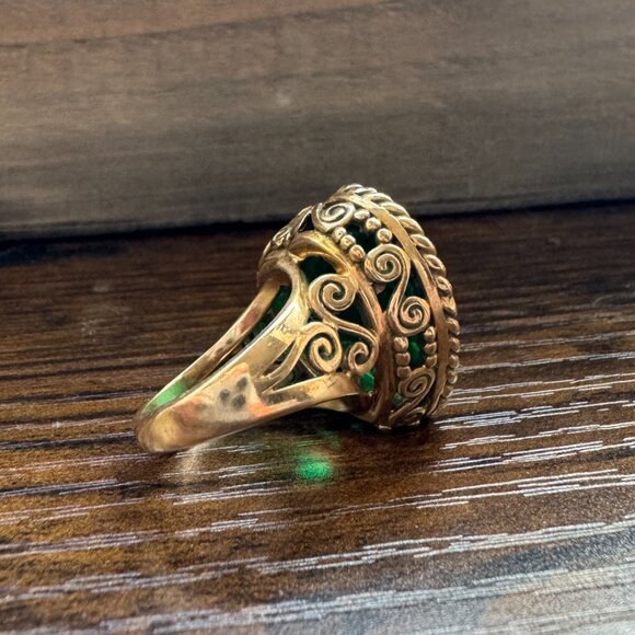 VINTAGE Sajen Bronze Amore Heart Green Quartz Ring 24.98ct Size 5 - Picture 3 of 6